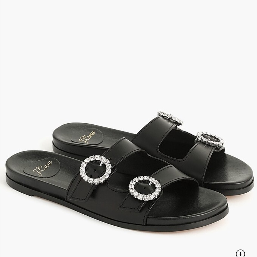 J. Crew Black Crystal-Buckle Slide Sandals
